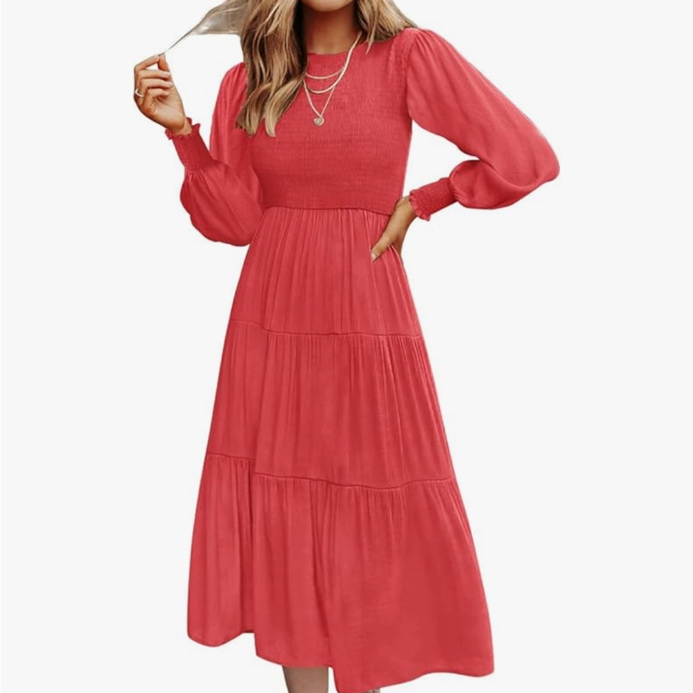 Chic Long Sleeve Coral Dress